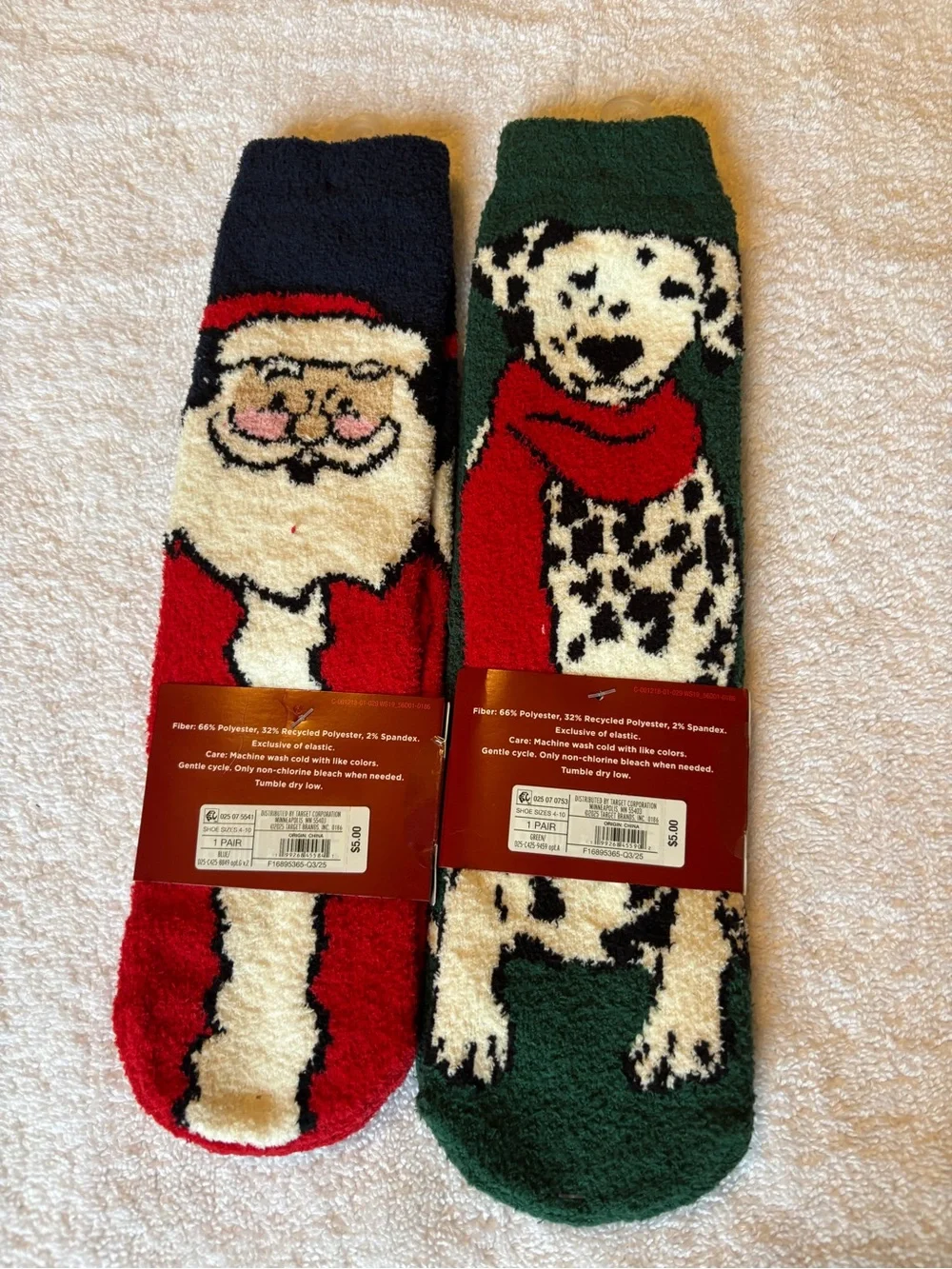 Wondershop Women's Super Soft Crew Socks - Santa Red & Dalmatian Green NEW